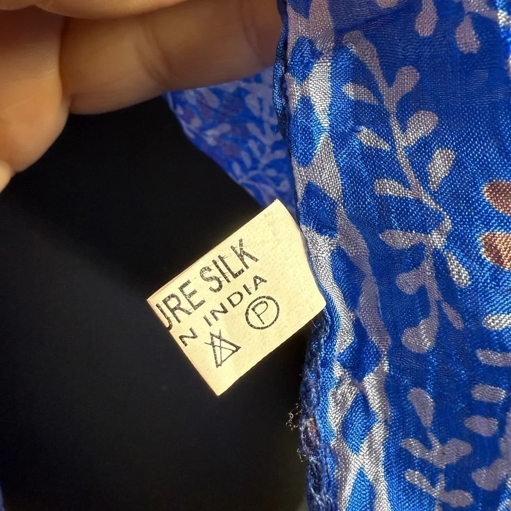 100% Pure Silk Vintage Sheer Floral Scarf Made In India 21